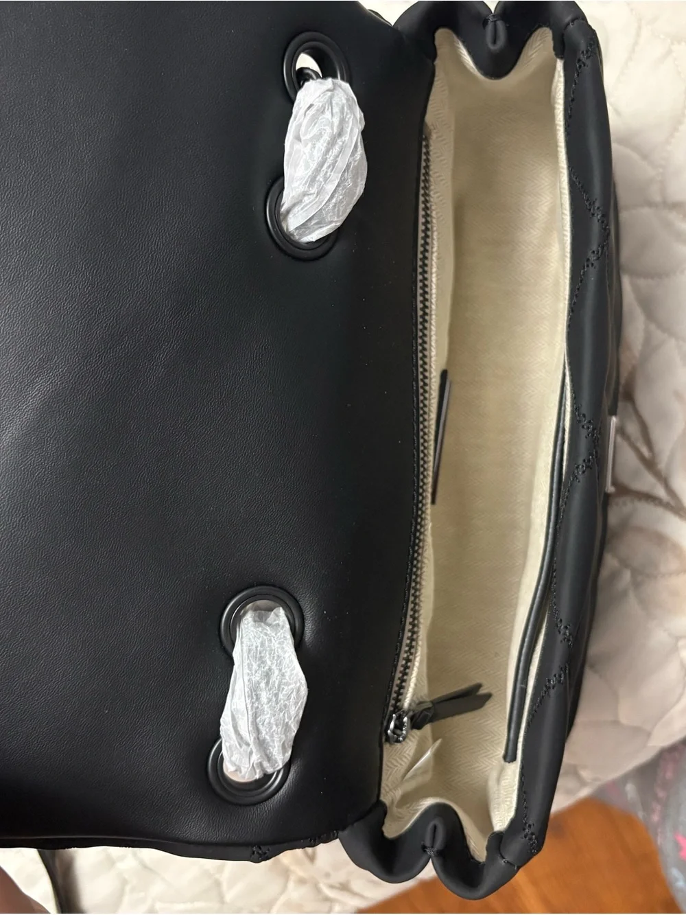 Tory Burch Black Quilted Toiletry Bag with Logo Medallion